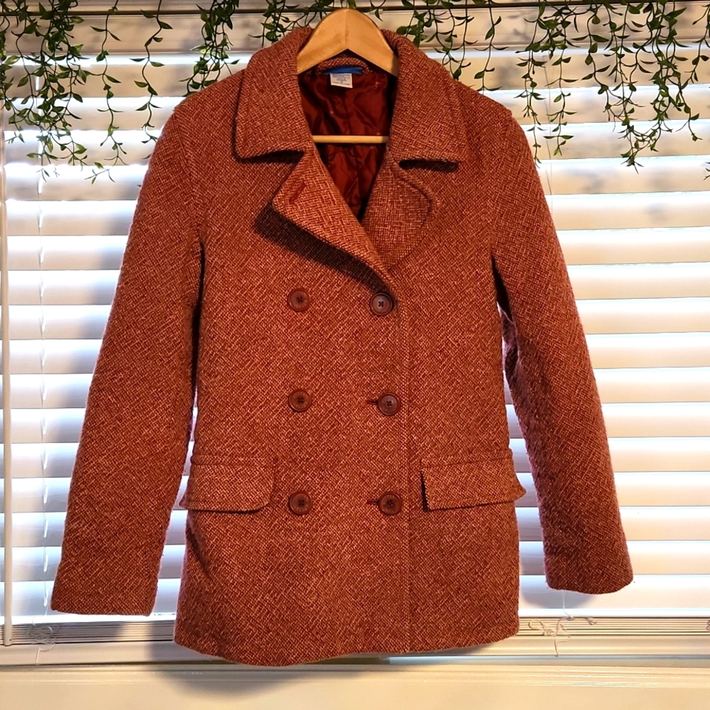 Adorable Vintage Delia's red tweed pea coat sz S